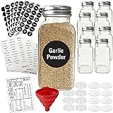 8 XLarge 8oz Glass Spice Jars w/2 Types of Printed Spice Labels. Premium Commercial Grade Set: Empty Square Jar, Airtight Cap