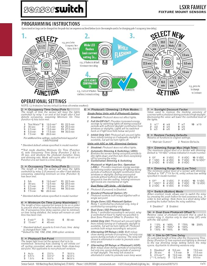 Sensor Switch Lsxr 610 Contractor Select Line Voltage Fixture Mount Sensor With High Low Lenses White