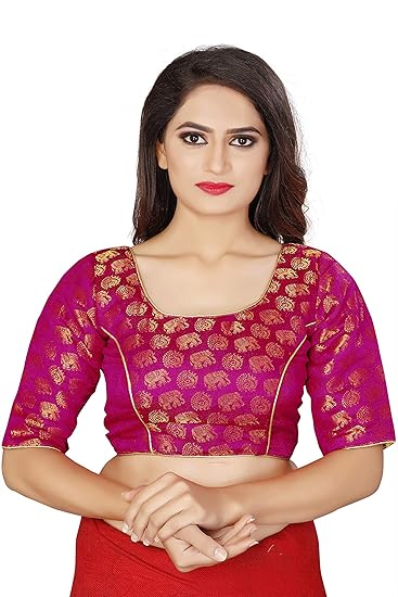 Women's jacquard design and Full Sleeve Round Neck Readymade Saree Blouse