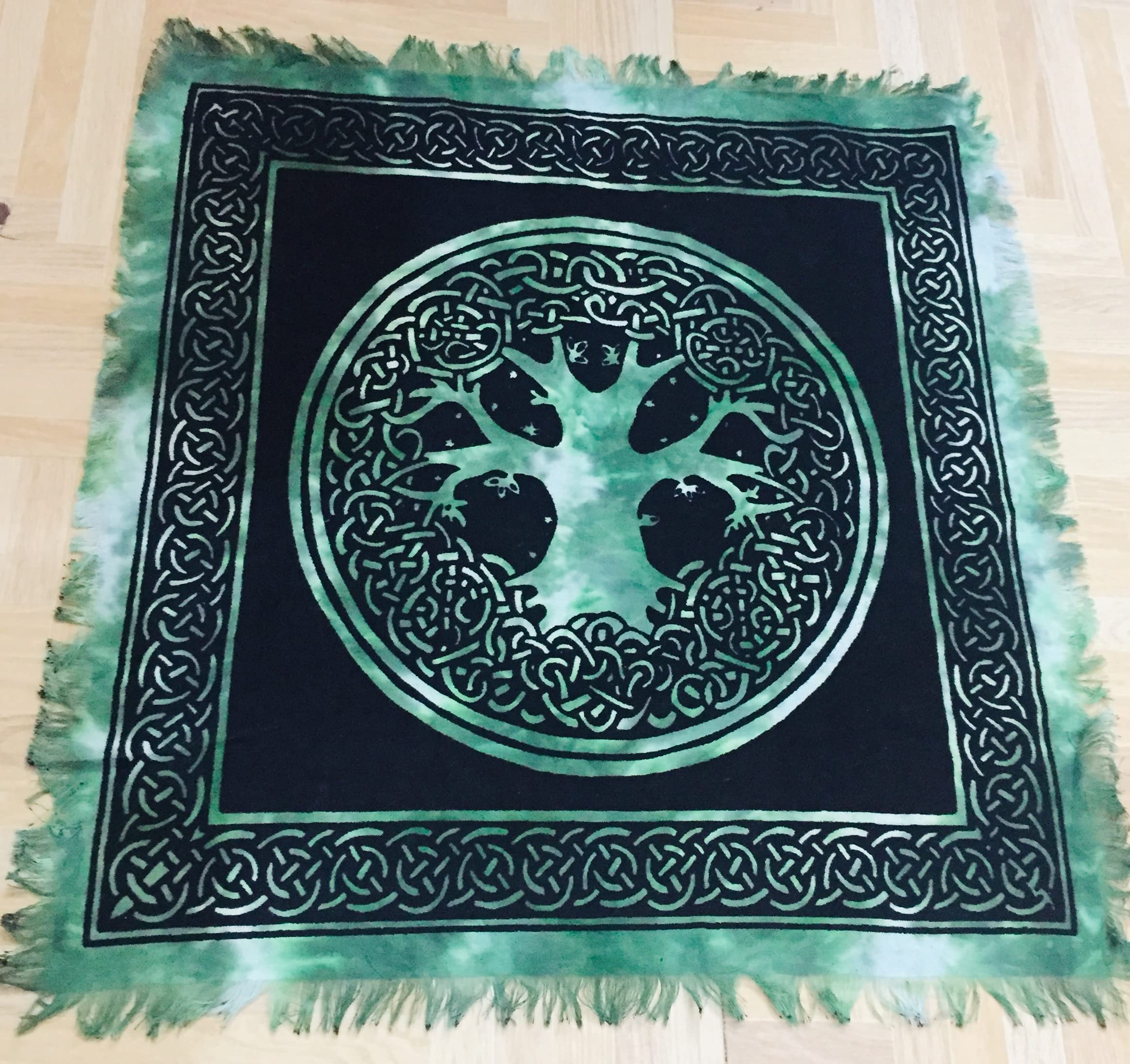 Indian Consigners Altar Green Celtic Tree of Life Tarot Square 18