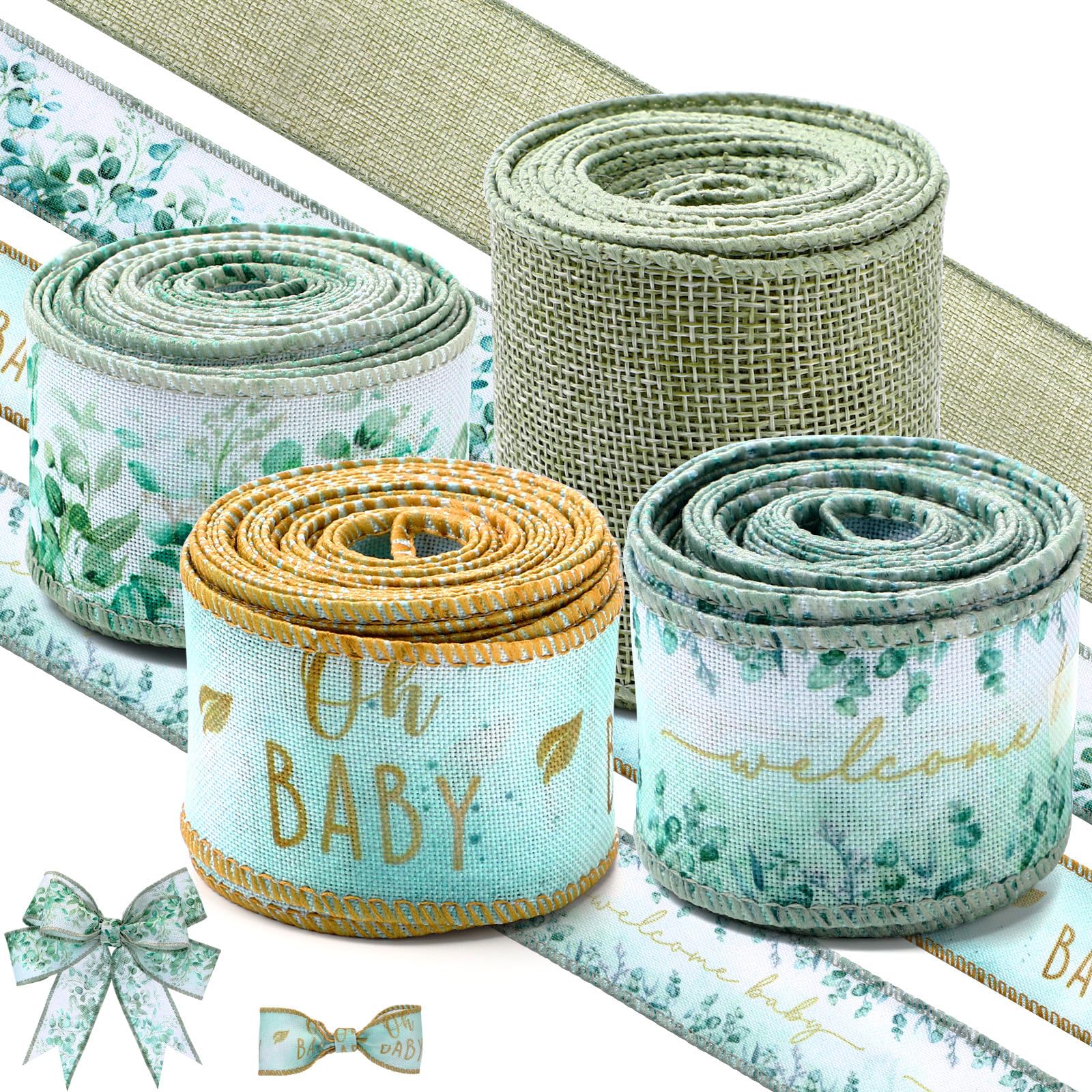 Photo 1 of Waydress 4 Rolls Green Oh Baby Theme Ribbon 2.5 Inch Wired Baby Shower Ribbon for Diaper Cake Wreaths Bows Gift Wrapping DIY Crafts Girl Baby Shower Decoration