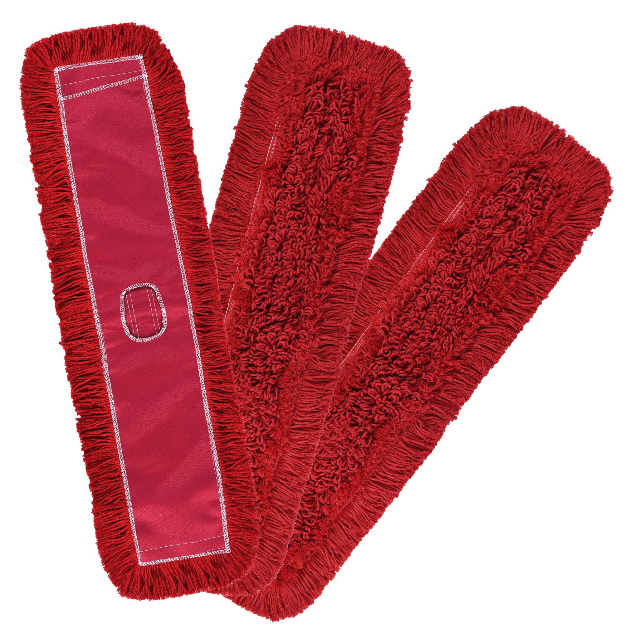 Photo 1 of Matthew Cleaning 36'' Industrial Strength Cotton Dust Mop Refill Washable Replacement Heads for Residential & Commercial Use Fit Standard Dust Mop Frames, Hardwood, Concrete Floors Red 3 Pack