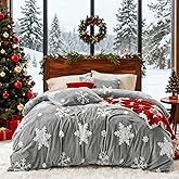 Bedsure Fluffy Duvet Cover Set - Ultra Soft Plush Shaggy Comforter Cover Queen Size, Warm Flannel Fleece Bed Sets for Winter, 3 Pieces, Snowflake Pattern, Grey