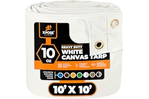 Xpose Safety Canvas Tarp - 10oz White Canvas Tarps Heavy Duty Water Resistant with Brass Grommets- Multipurpose Outdoor Tarpaulin for Camping, Canopy, Trailer, Equipment Cover 10' x 10'