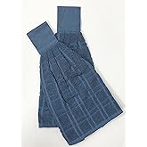 ZENVY Tie Latch Towels Set of 2 | Hanging Hand Towels Set with Hook & Loop Closure (Blue) | Made in India