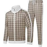 COOFENRISY 2pcs Classic Plaid Men's 2-Piece Tracksuit Set for Gym, Workout, Running - Full-Zip Jacket and Joggers