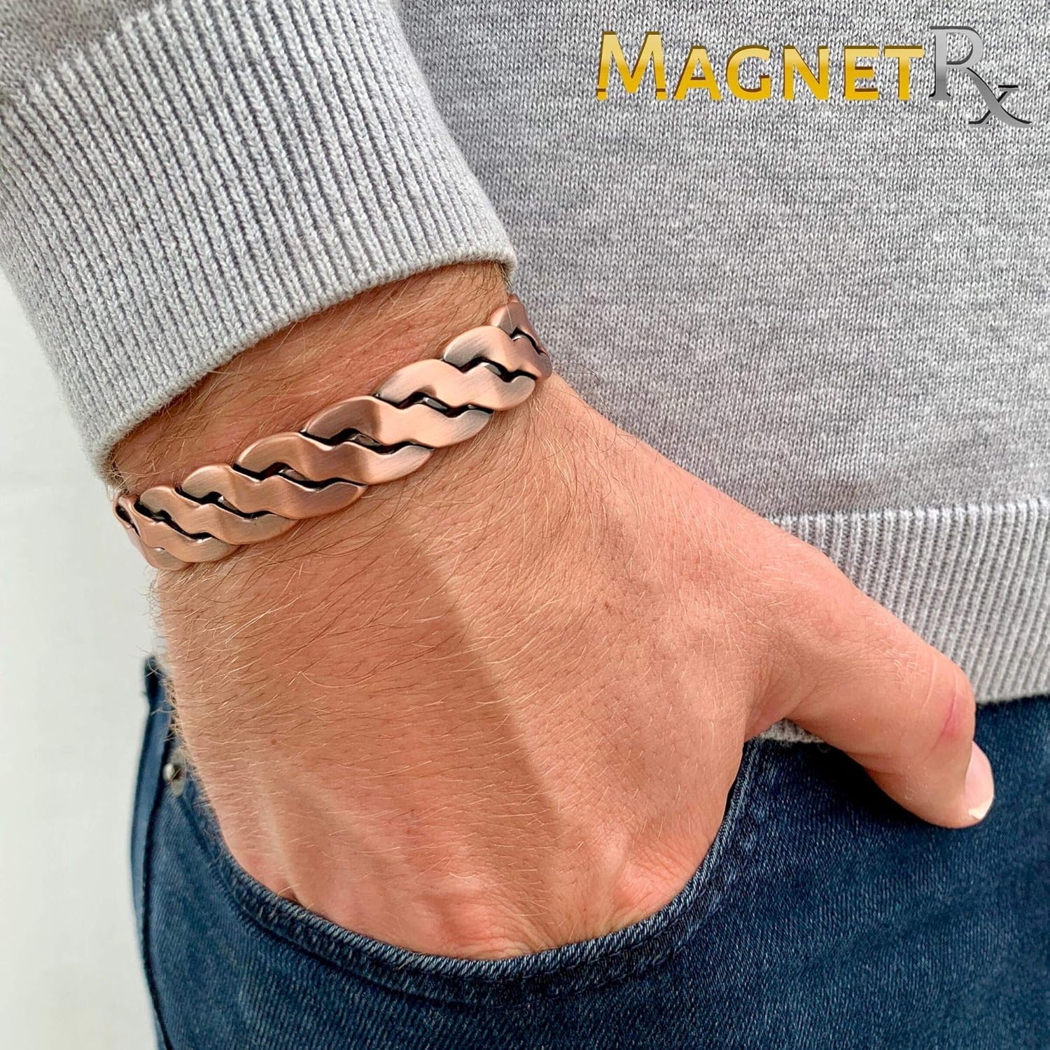 MagnetRX® Pure Copper Magnetic Bracelet - Arthritis Pain Relief & Carpal Tunnel Magnetic Therapy Copper Bracelets for Men - Adjustable Cuff + Gift Box (Copper | Medium - Large): Health & Personal Care