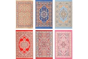 HIAWBON 6 Pcs Miniature Carpets Mini Floral Print Carpet 6 Inch Vintage Woven Rug for Miniature House Furniture Decoration Accessory