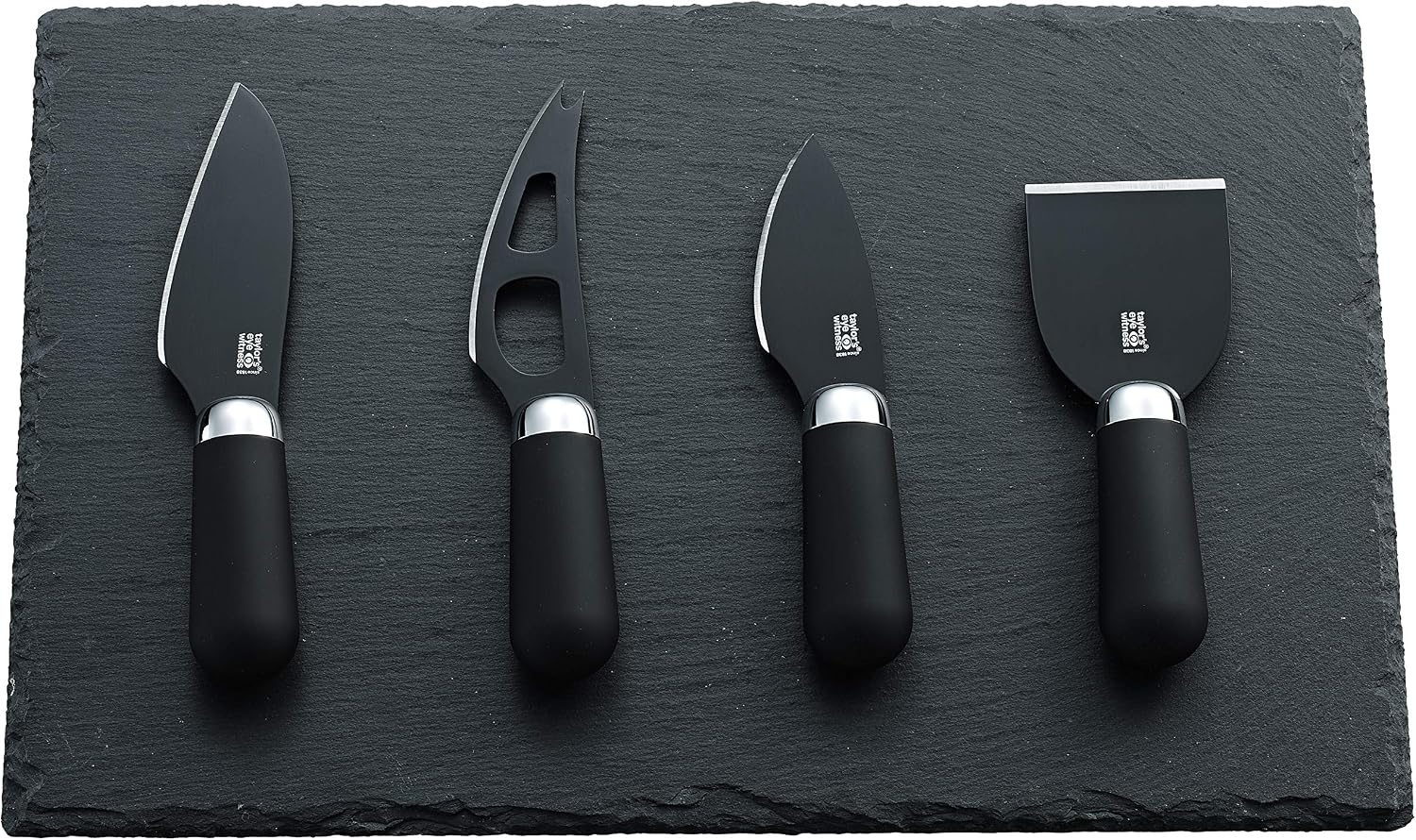 4 Piece Cheese Knife Set including Slate Board, 4pc Set, Matt Black Stainless Steel Blades with Black Comfort Soft Touch - Image 5