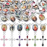 Trnayi Rosary Making Kits Supplies Cross and Center Medal Charm Alloy Picture Religious Charms Crucifix Pendant for DIY Jewelry Making Prayer Bracelet Necklace Earring