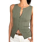 KMBANGI Women Button Down Knitted Vest Ribbed Tank Tops Button Up Open Front Knit Shirt Sleeveless Slim Fit Dressy Top