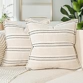 cygnus Decorative Linen Striped Throw Pillow Covers 20x20 Inch Set of 2 Neutral Boho Farmhouse Textured Cushion Covers Modern Home Decor for Couch Sofa Bed Living Room, Beige and Black