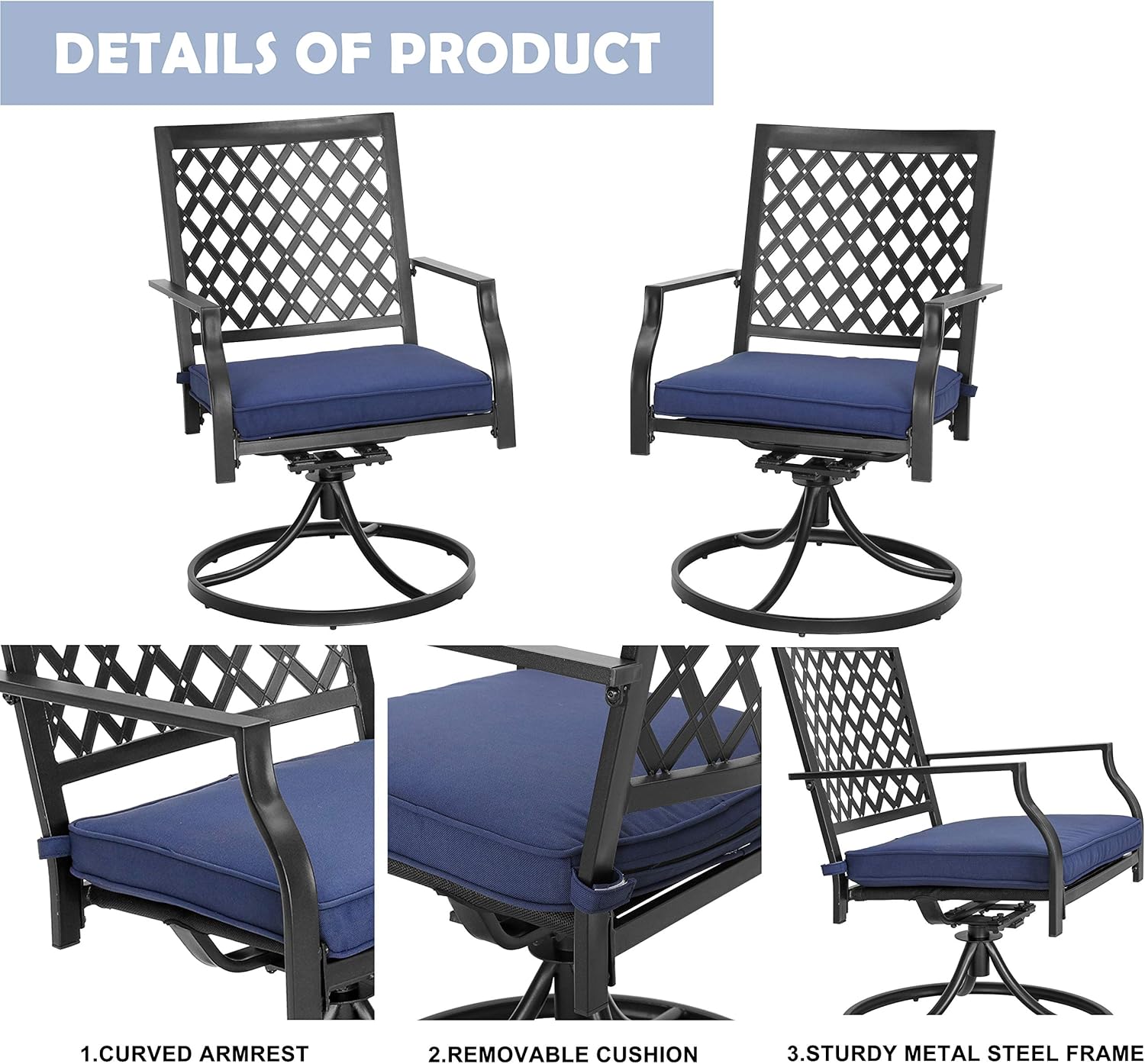LOKATSE HOME Outdoor Patio Dinning Swivel Chairs Rocker Set of 2 Metal for Garden Backyard Furniture, Blue Cushions: Garden & Outdoor