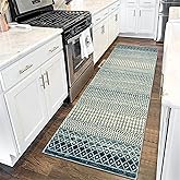 Nailttos Moroccan Kitchen Runner Rug, 2x6 Non Slip Vintage Blue Rug for Kitchen Floor, Soft Low-Pile Washable Laundry Room Rug Indoor Floor Throw Carpet for Doorway Hallway Bedside Bathroom