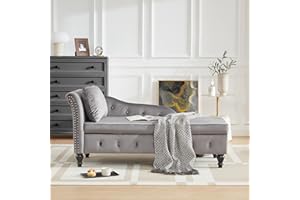 Iroomy Chaise Lounge Indoor with Storage, Upholstered Chaise Lounges Couch with Pillow for Living Room, Bedroom and Office, Modern Nailhead-Trimmed Tufted Lounge Chair, Dark Grey, Left Armrest