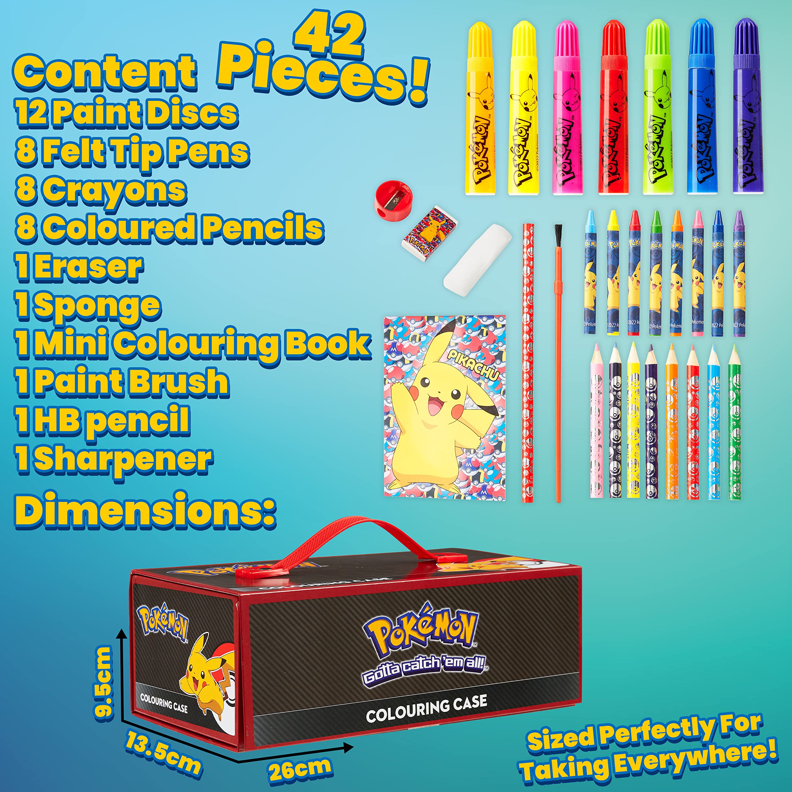 Pokemon Art Set for Boys Girls Drawing Painting Kit Markers Crayons Colored Pencils School Supplies Anime Gifts for Kids (Black/Red)