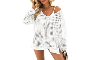 SLOWCOLIN Womens Summer Tops Crochet Sweaters Swimsuit Cover Ups Hollow Out Loose Lightweight Beach Knit Pullover