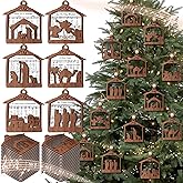 24 Pack 2025 Christmas Nativity Scene Wooden Ornaments Gift Bulk Christian Music Sheet Nativity Scene Hanging Xmas Tree Ornaments Religious Jesus Gift for Family Catholic Holiday Decor(Stable Style)