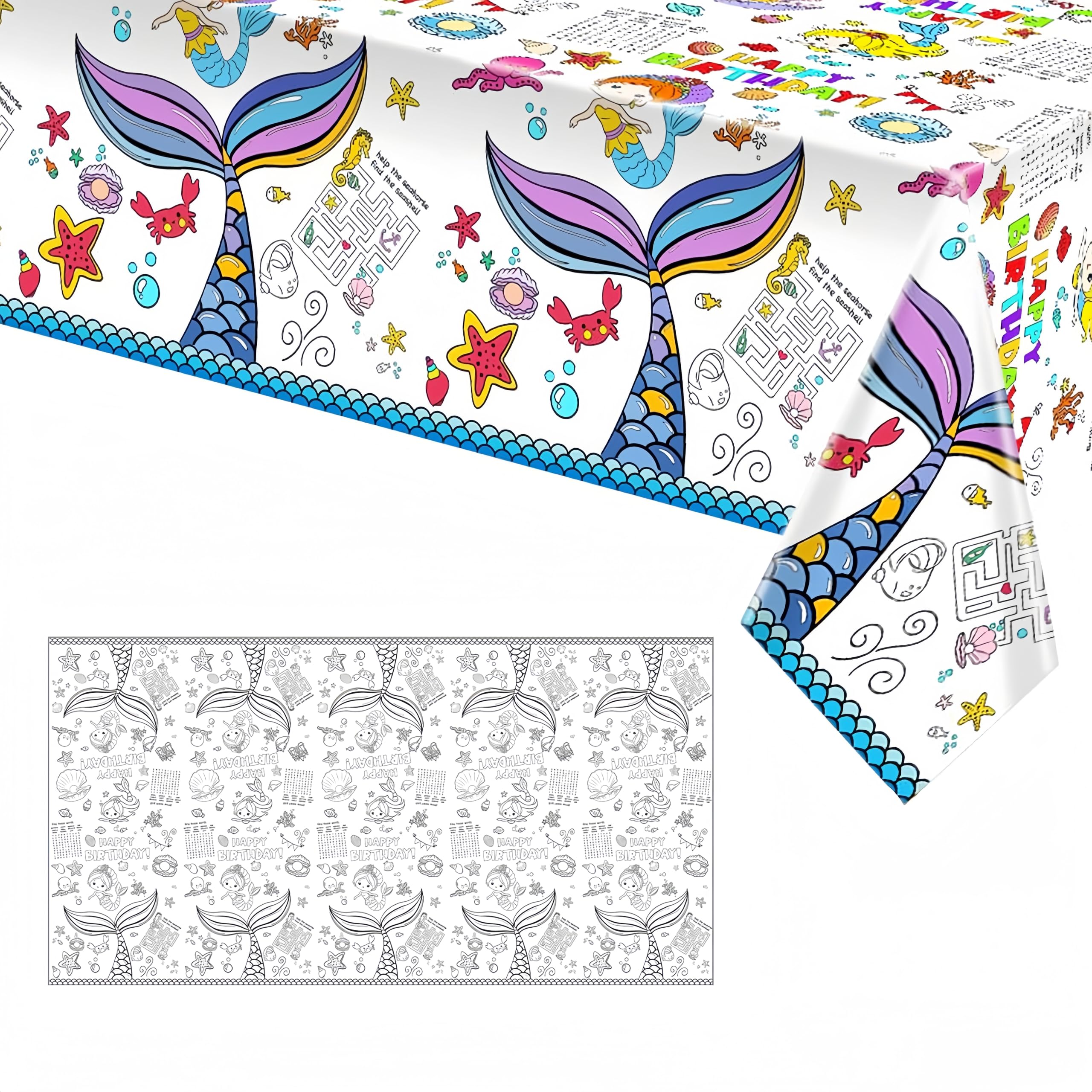 137*274cm Giant Colouring Table Cloth,Coloring Tablecloth for Kids,Paper Tablecloths Mermaid Rectangular Table Cover for Parties,Art Coloring Educational Tablecloth Party Supplies for Boys Girls