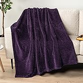PAVILIA Super Soft Fleece Throw Blanket Eggplant Purple, Luxury Fuzzy Plush Flannel Throw, Warm Cozy Ribbed Microfiber Blanket for Sofa Couch Bed, Lightweight Striped Blanket, Purple, 50x60