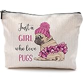 QGFM Dog Gifts for Women,Dog Makeup Bag,Pug Cosmetic Bags With Zipper,Dog Mom Makeup Bag,Birthday Gifts for Dog Lovers,Just A Girl Who Loves Dogs Makeup Bag