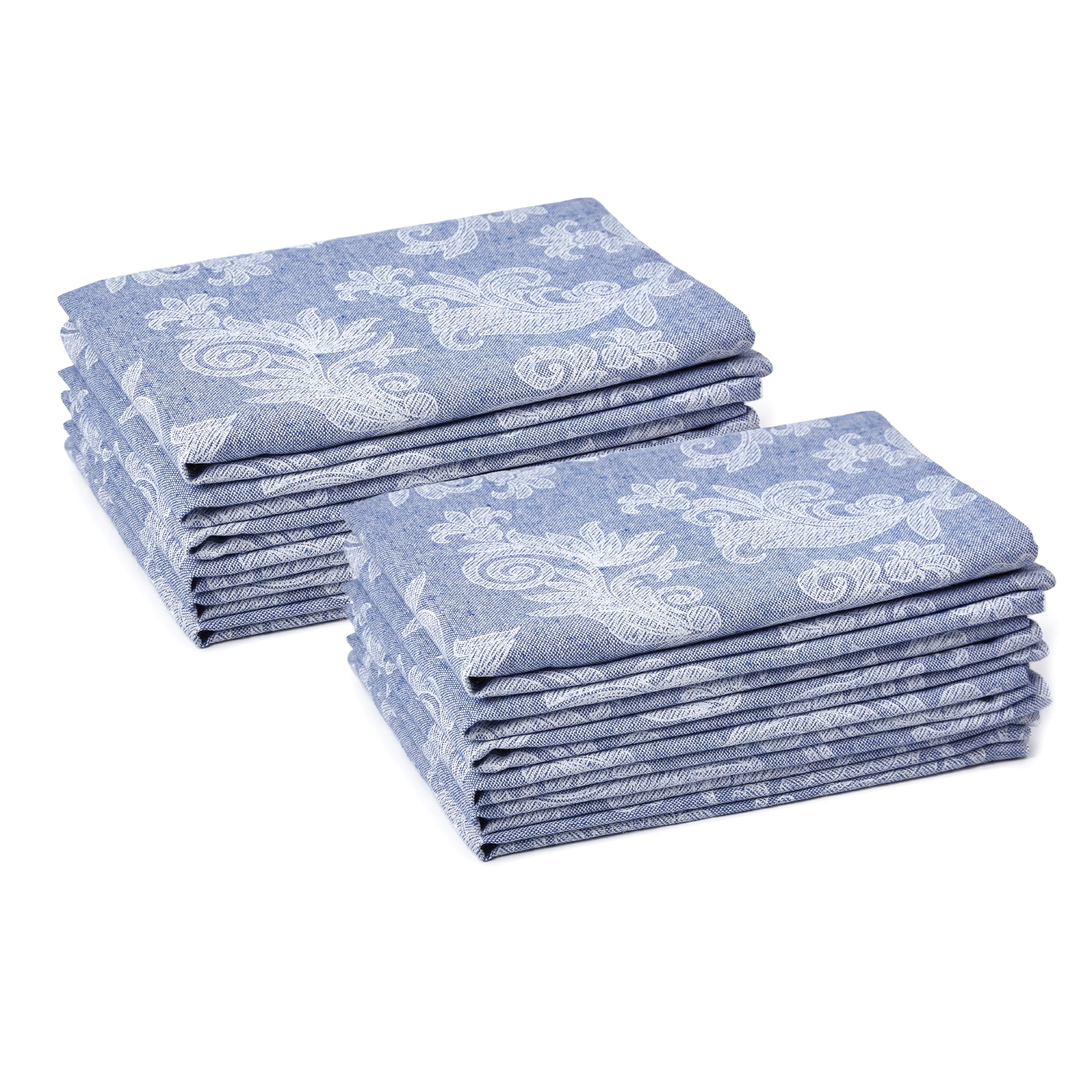 Encasa XO Blue Cloth Napkins Set of 12, 45x45 cm | Floral Jacquard Design Cotton Serviettes Napkins | Washable & Reusable Napkin for Wedding, Holiday, Halloween, Parties & Everyday Table Decor