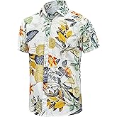 EUOW Men's Hawaiian Shirt Short Sleeve Printed Button Down Summer Beach Dress Shirts