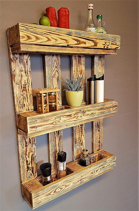 Gewürzregal Wand Wandregal aus Holz geflammt Wandpalette Vintage Bar