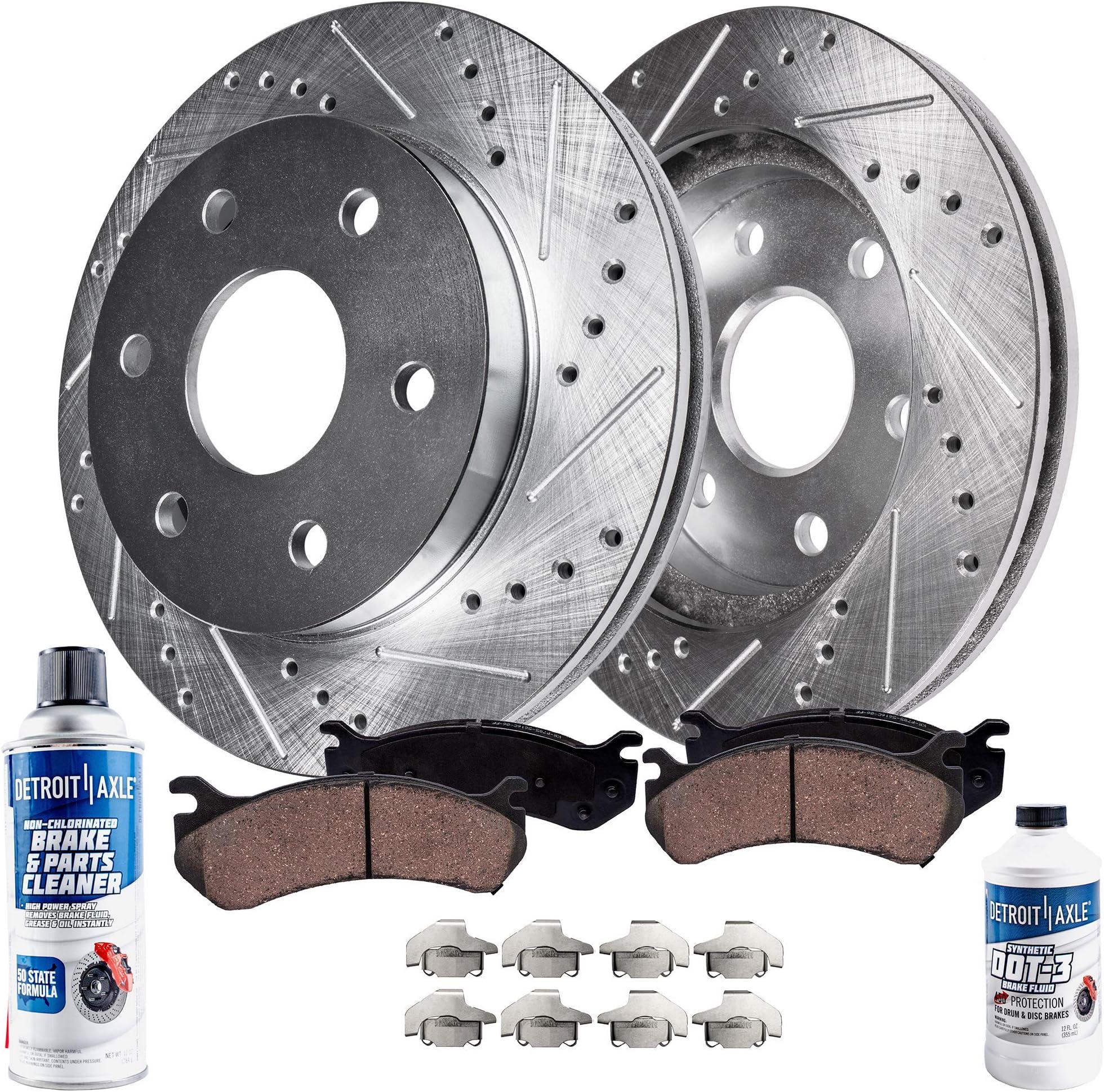Detroit Axle - Front Brake Kit for 96-02 Toyota 4Runner 16" inch Wheels - [2004 Tacoma 4WD] Drilled & Slotted Disc Brakes Rotors Ceramic Brake Pads Replacement: 12.54" inch Rotor