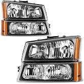 AUTOSAVER88 Headlight Assembly Compatible with Chevy Silverado 2003-2006 | Compatible with Chevy Silverado 1500/1500HD/2500HD/3500 2003-2006, Bright Beam, Waterproof, Impact-Resistant PC Lens
