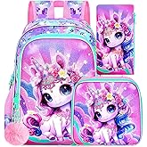 ZLYERT 16" Unicorn Backpack for Girls, 3Pcs Kids School Backpacks with Lunch Box, Bookbag for Elementary Preschool Kindergarten(Pink)