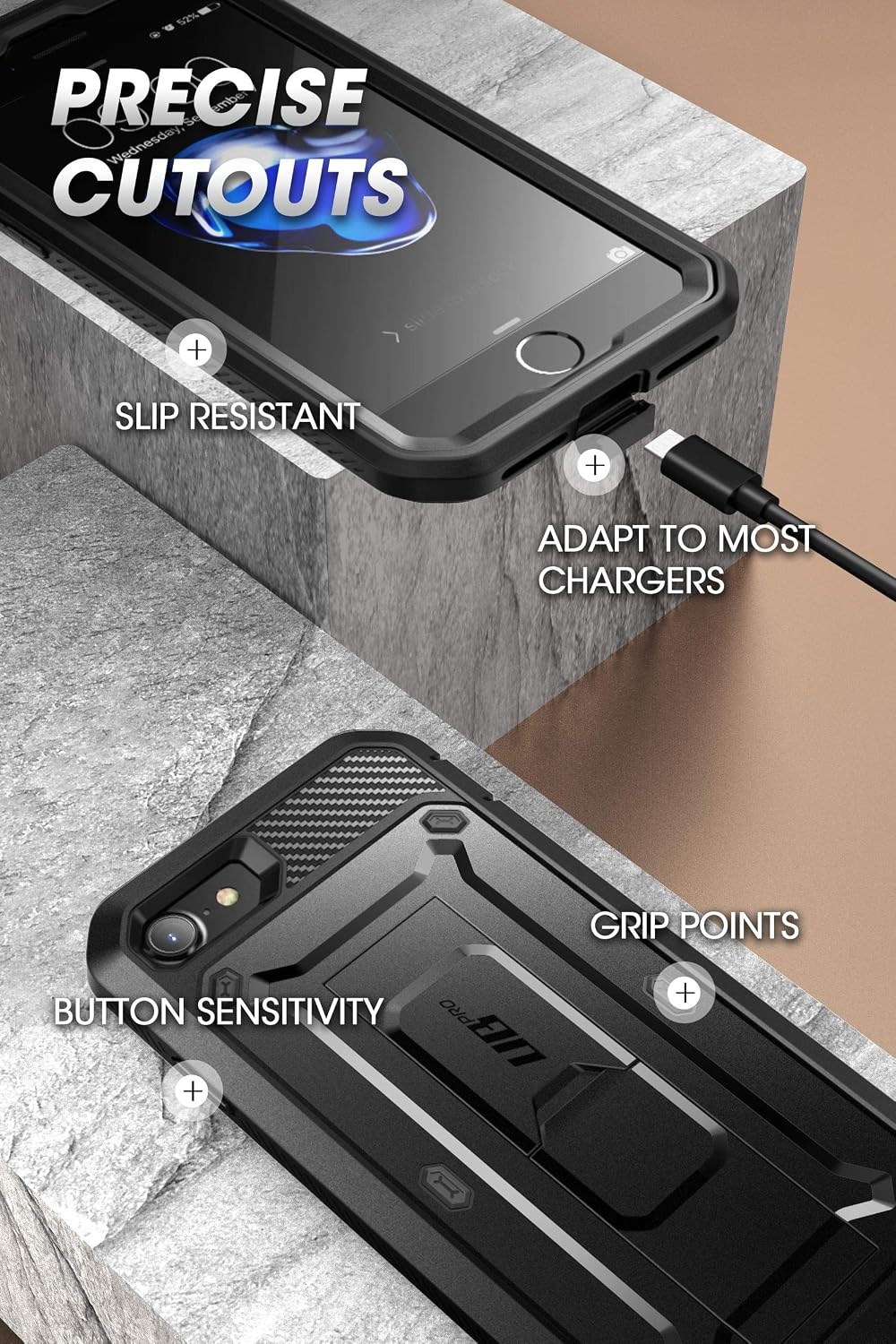 SUPCASE Unicorn Beetle Pro Full-Body Case With Kickstand & Screen Protector – For IPhone SE 2nd Gen / 8 / 7