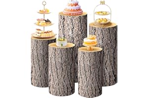 SaitiMade Set of 5 - Wood Cylinder Pedestal Stand Covers, Spandex Wooden Texture Cylinder Stand Covers for Party, Wedding or Birthday Event Decor - Only Contains Cylinder Covers