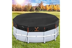 GUARDKOVE 12Ft Round Pool Cover [2025 Upgraded Triple Top Windproof] for Above Ground Pools [UV & Tear Resistant, Waterproof] 500D Solar Pool Cover with Enhanced Ratchet Cord, Windproof Strips & Ground Nails