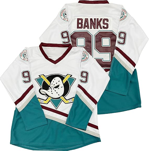 Adam Banks 99 Mighty Ducks Movie Hockey Jersey White Green Amazon.co