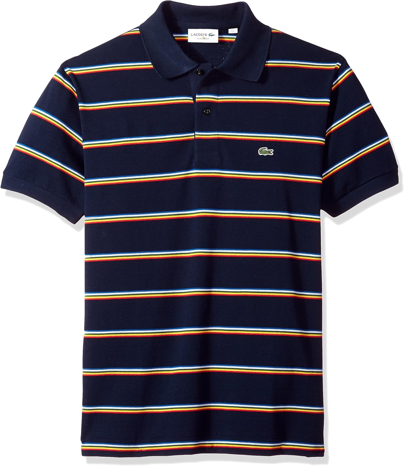 Lacoste Men's Short Sleeve Striped Pique Regular Fit Polo, PH4565, Navy