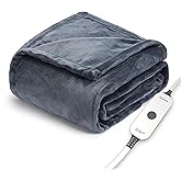 Sunbeam Royal Posh Velvet Heated Throw Electric Blanket, 50" x 60", 4 Heat Settings, 4-Hour Auto Shut-Off, Warming Throw for Couch, Fast Heating, Machine Washable, Warm and Cozy, Rain Storm Blue
