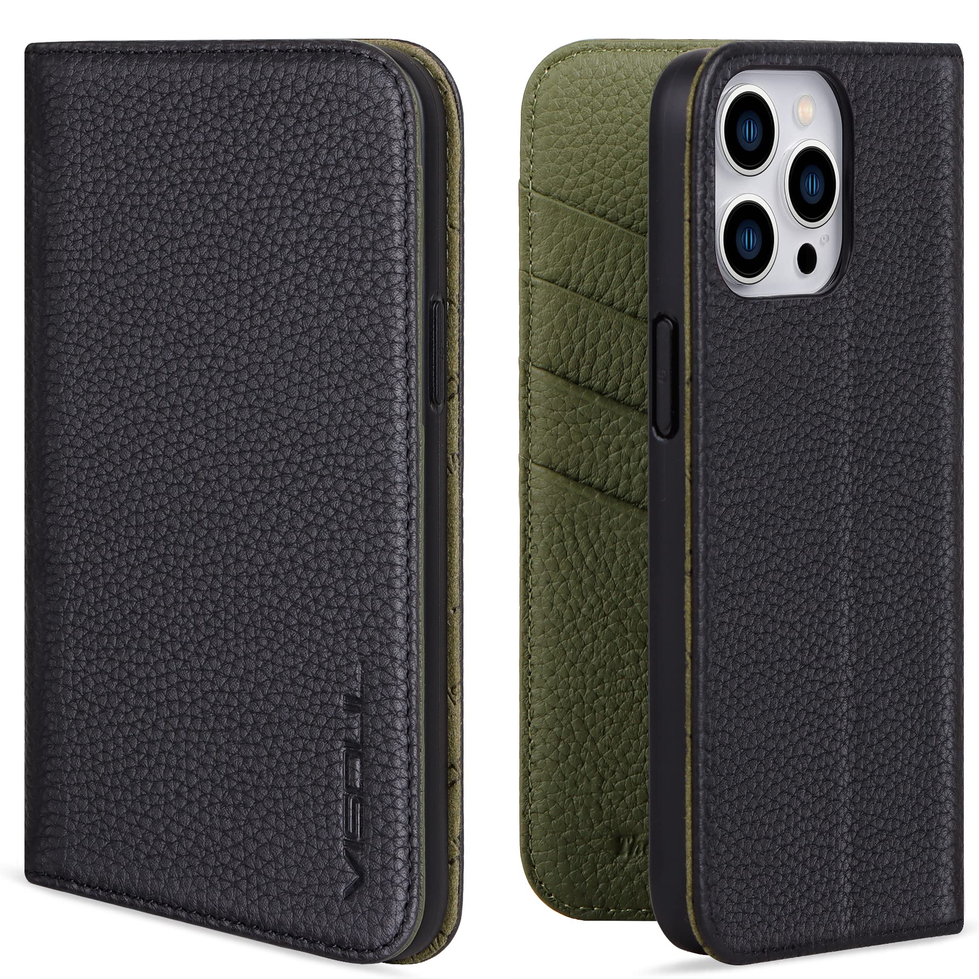 VISOUL iPhone 12 Pro Max Case,Genuine Leather Magnetic Closure Book Stand Wallet Cover with Card Slots Shockproof For Flip Folio Protective Phone 12 Pro Max Case 6.7" Green