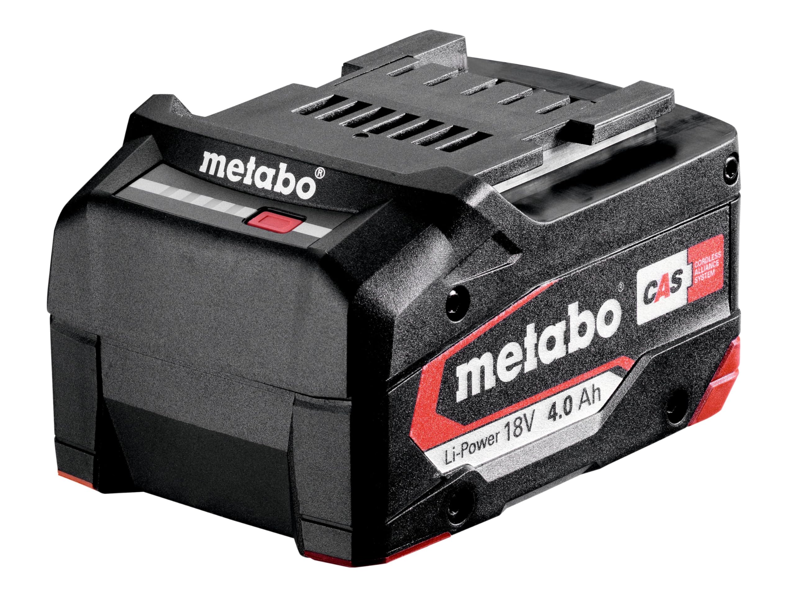 metabo LiPOWER Akkupack - 18 V, 4.0 Ah - Langlebiger, leistungsstarker Akku mit AIR COOLED Technologie und Kapazitätsanzeige, elektronische Einzelzellenüberwachung - Kompatibel mit allen CAS Marken