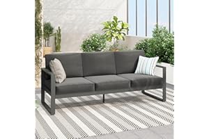 Green4ever Aluminum Patio Furniture Sofa, All-Weather Modern Metal Outdoor 3-Seat Couch with Removable, Water-Resistant Cushions for Backyard Garden (Gray)
