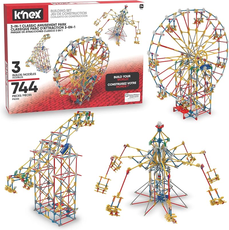 KNEX Basic Fun Thrill Rides 3-in-1 Amusement Park Building Set 744 Pieces