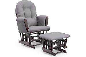 Storkcraft Premium Hoop Glider and Ottoman (Espresso Base, Gray Swirl Cushion) – Padded Cushions with Storage Pocket, Smooth 