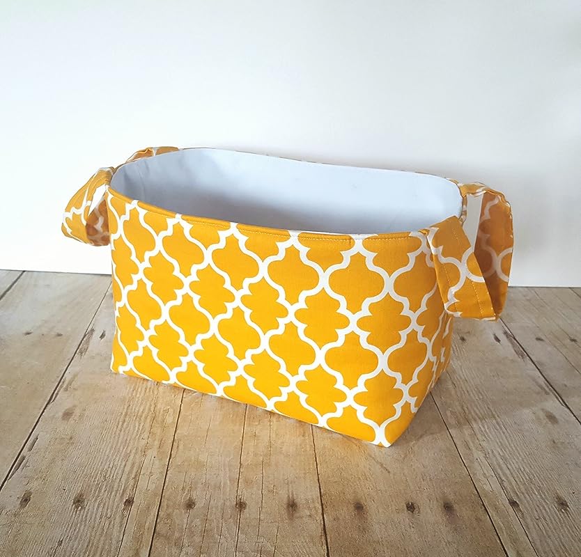 Fabric Storage Basket with Handles Golden Lattice Handmade