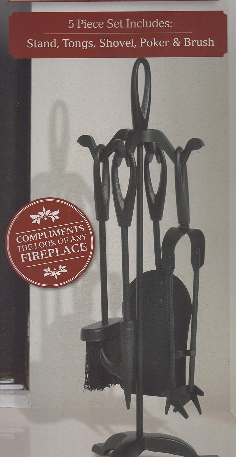 Hearth & Home 5 Piece Black Cast Iron Fireplace Companion Set 22 Inch Loop