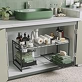 NETEL Under Sink Organizers and Storage,Kitchen Cabinet Organizer,2 Tier Under Sink Expandable Shelves，Bathroom Cabinet Organizer with Pull Out Drawers,(30.9-31.64)" W x 14.69" D x 15.83" H,Black