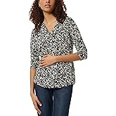 Jones New York Womens 3/4 Sleeve Printed V-Neck Top