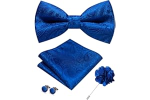 JEMYGINS Mens Paisley Bow Tie and Lapel Pin Necktie Pocket Square and Tie Clip with Sets for Business Casual 4PCS