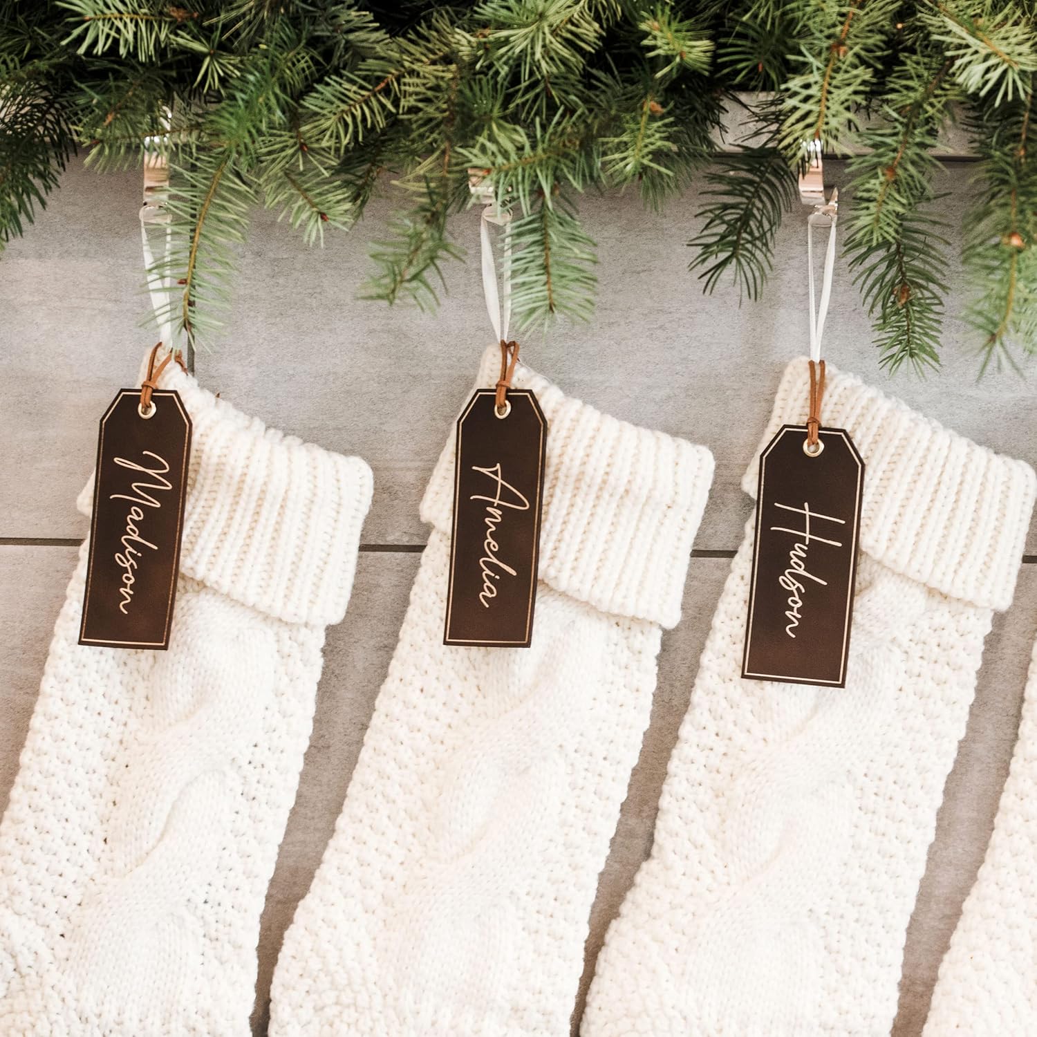 Stockings & Holders - Personalized Christmas Stocking Tags - Leather Name Tag