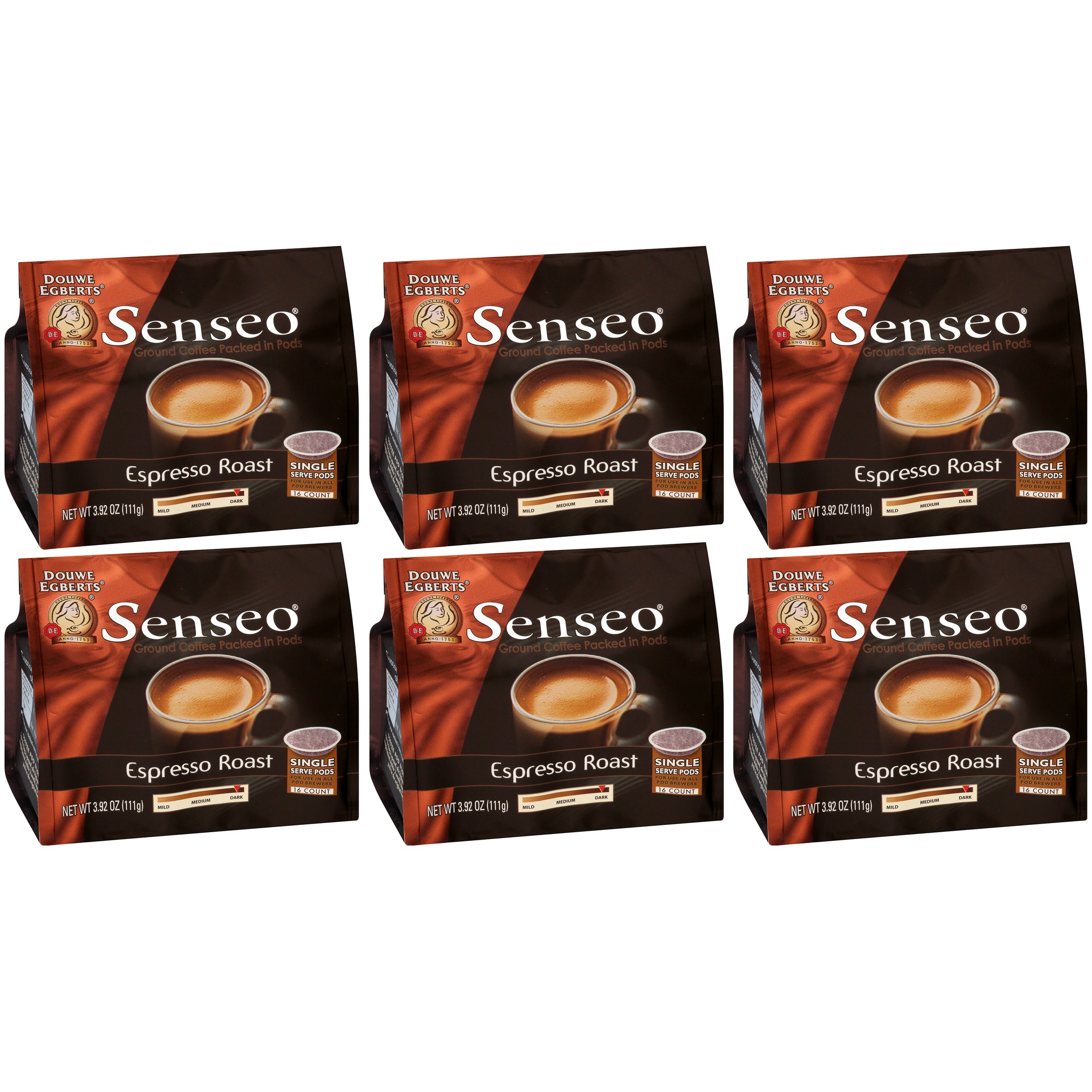 Senseo Vienna Hazelnut Waltz Coffee, 16Count Pods, 3.92 Oz (Pack of 6