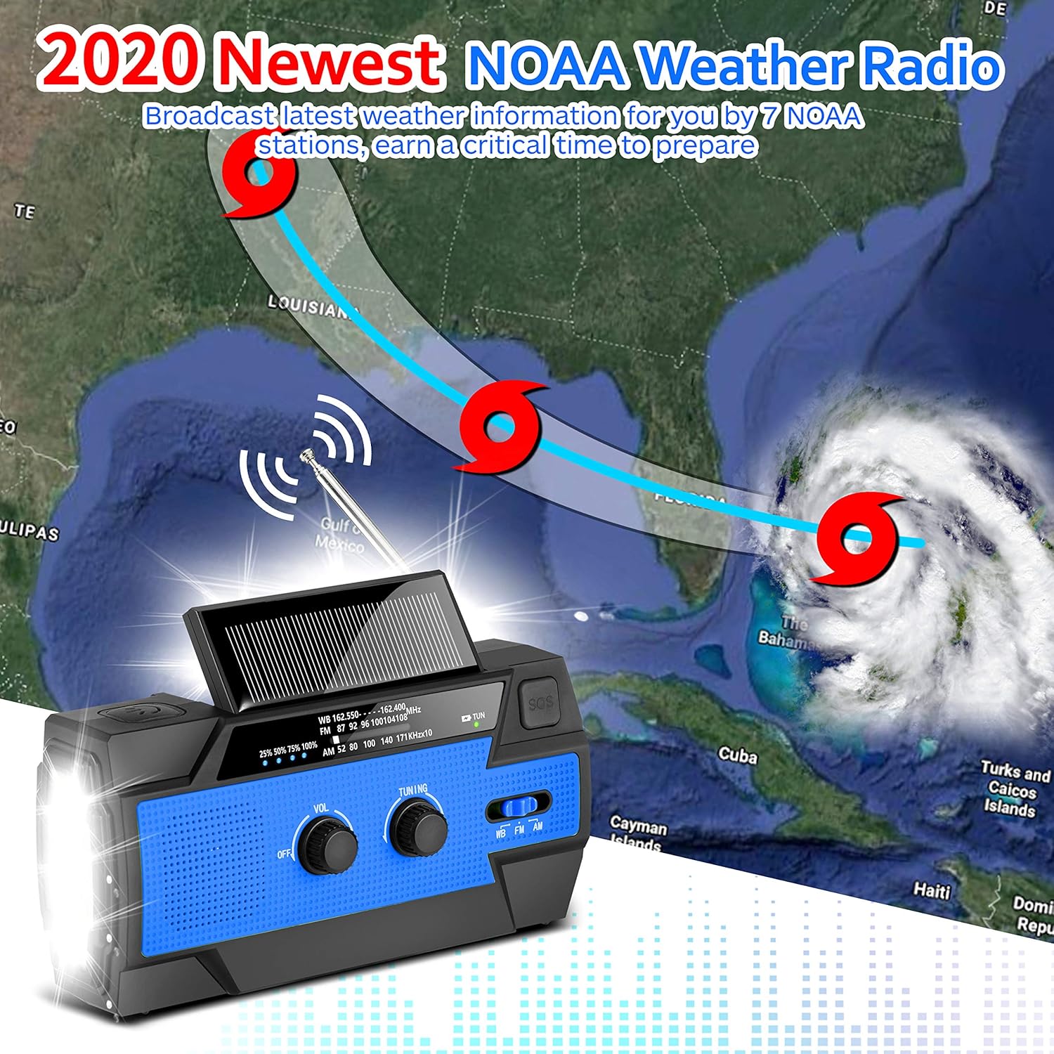 Emergency Weather Flashlight Radio,2020 Newest Crank Solar NOAA Radio with AM FM,Best Reception,4000mAh Power Bank,Super Bright Flashlight,Motion Sensor Reading Lamp,SOS Alarm for Hurricane,Outdoor: Home Audio & Theater